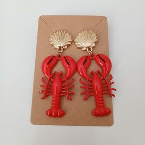 Fashion Jewelry Red and Gold Lobster Earrings